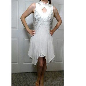 Vintage White Chiffon Dress Summer Lace Sugar Lips Handkerchief Hem Size S